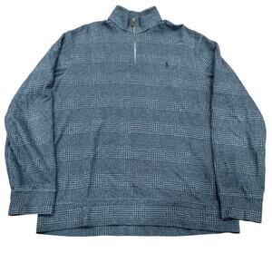Polo Ralph Lauren 1/4 Zip Houndstooth Glen Check Plaid Grey Black Sweater Large